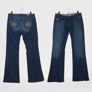 PAIGE Laurel Canyon Boot Cut flare embroidered pockets medium blue wash 9